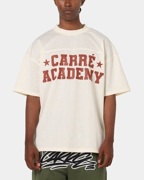 Asymmetrical hem Basic Wardrobe Carre Star Academy Mesh T-Shirt Off White