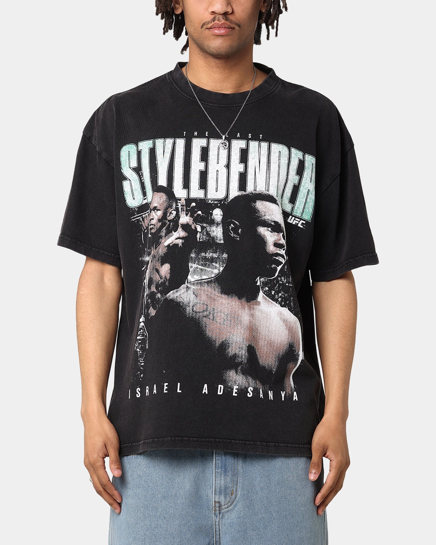 UFC By Culture Kings Israel "The Last Stylebender" Adesanya Revenge Vintage T-Shirt Black Acidwash LaserCutVents CompressionSupportWeave