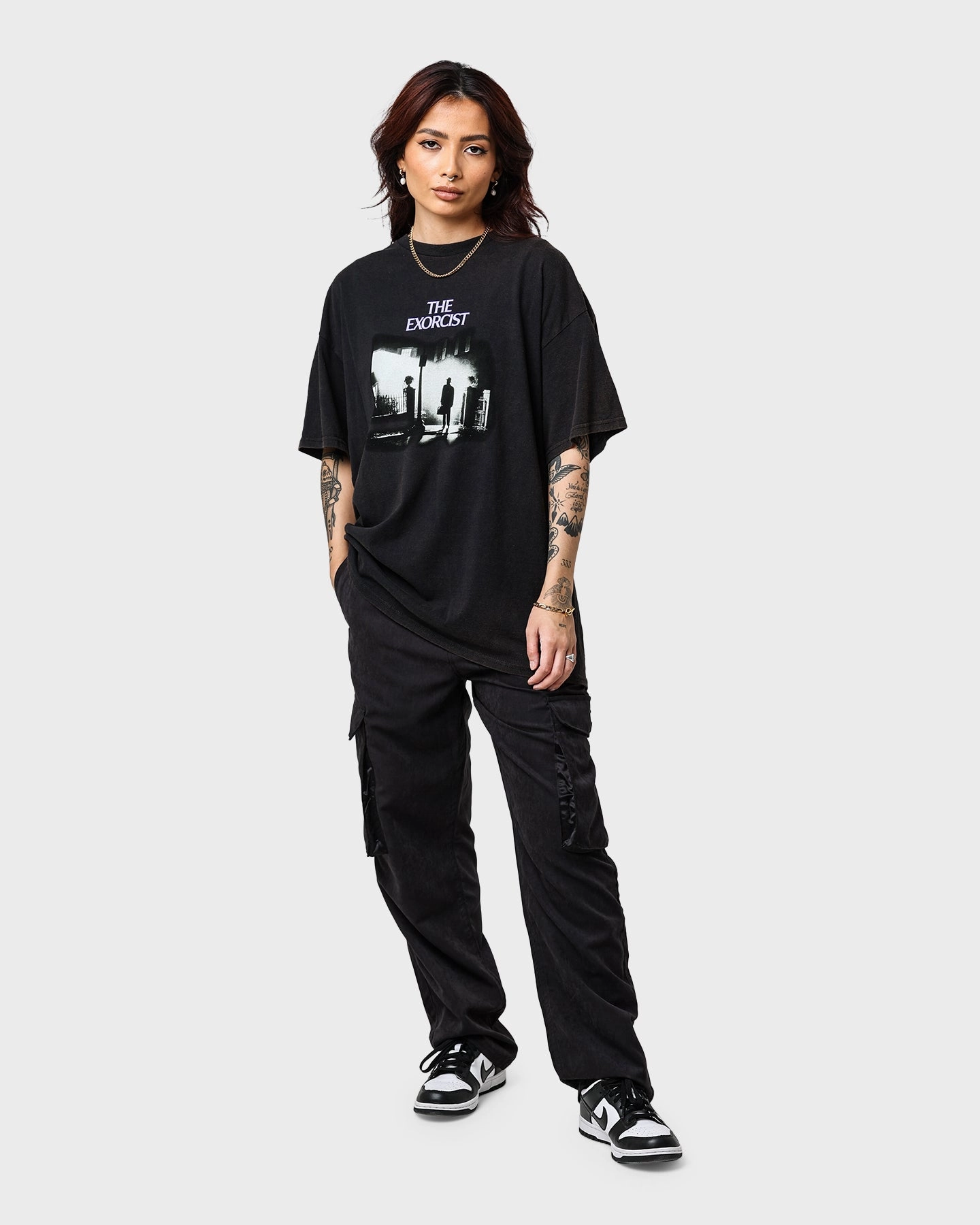 American Thrift X The Exorcist The Exorcist Poster Vintage T-Shirt Black Wash Eco Conscious Dye Process V Neck Design