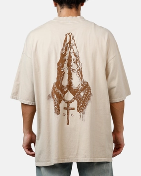 Saint Morta Pray For Me Mock Neck T-Shirt Stone Reflective Trim Details
