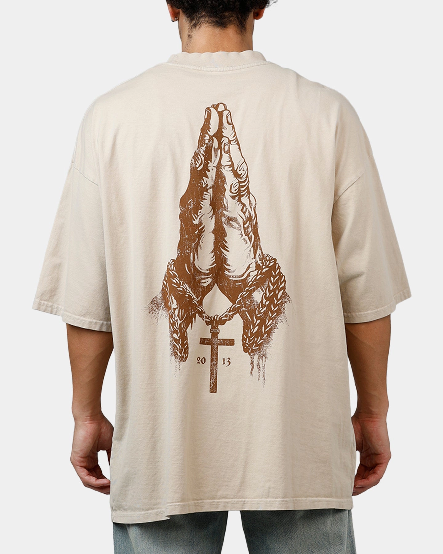 Saint Morta Pray For Me Mock Neck T-Shirt Stone Reflective Trim Details
