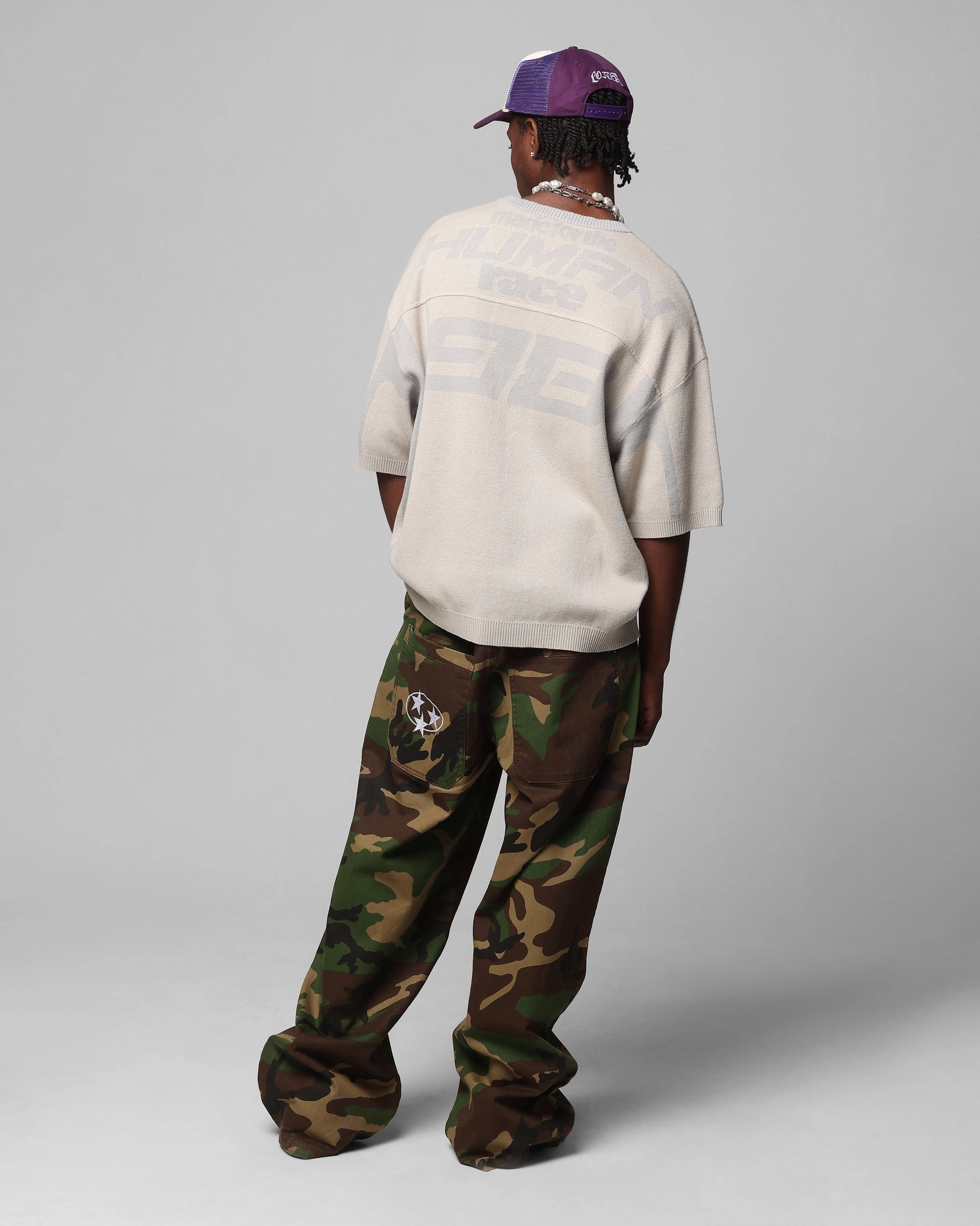 Reflective Accent Stripes MinimalistAesthetic Loiter Knit Quarterback Jersey Grey