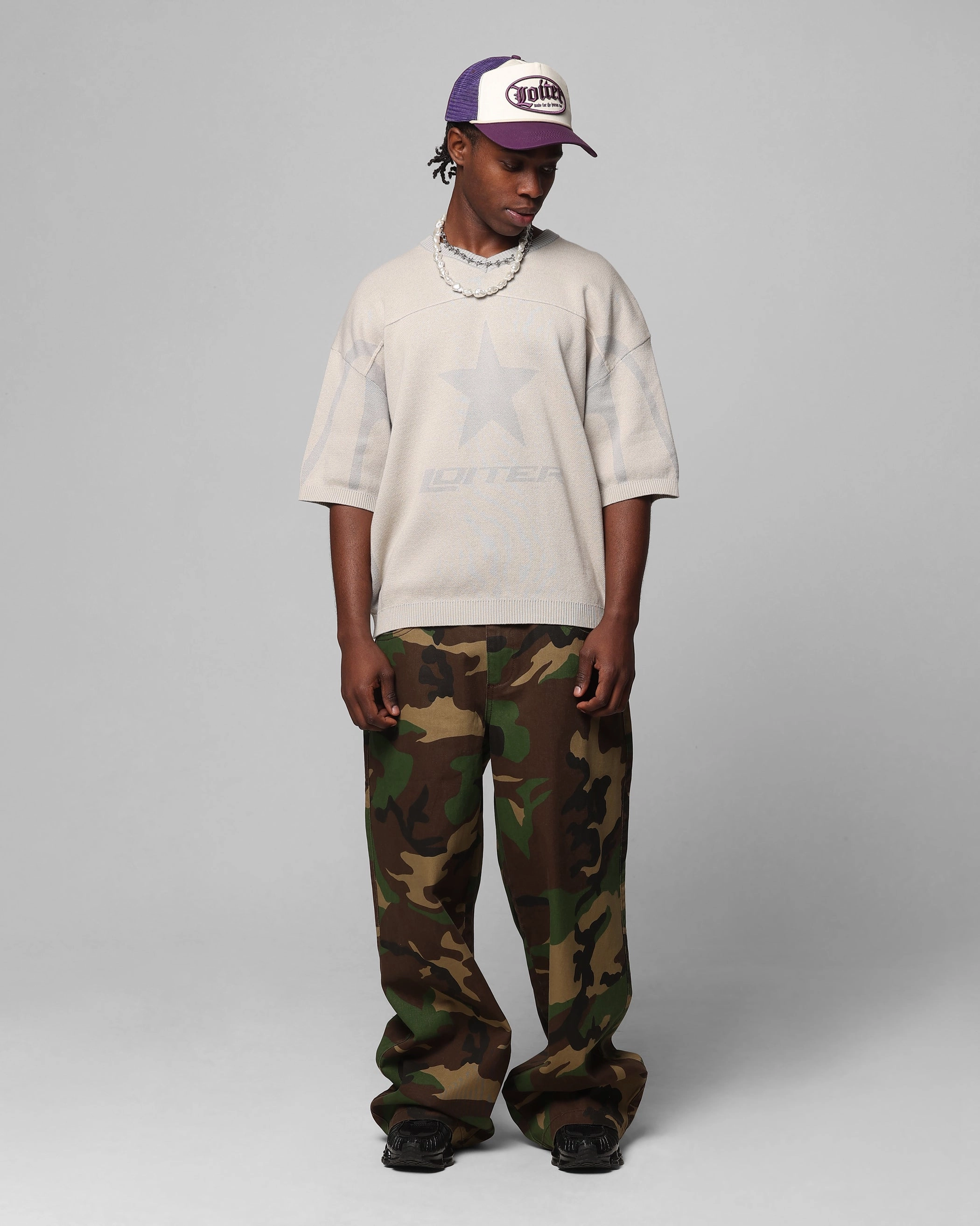 Loiter Knit Quarterback Jersey Grey Sporty Cardigan Sweat Absorbent Inner Layer