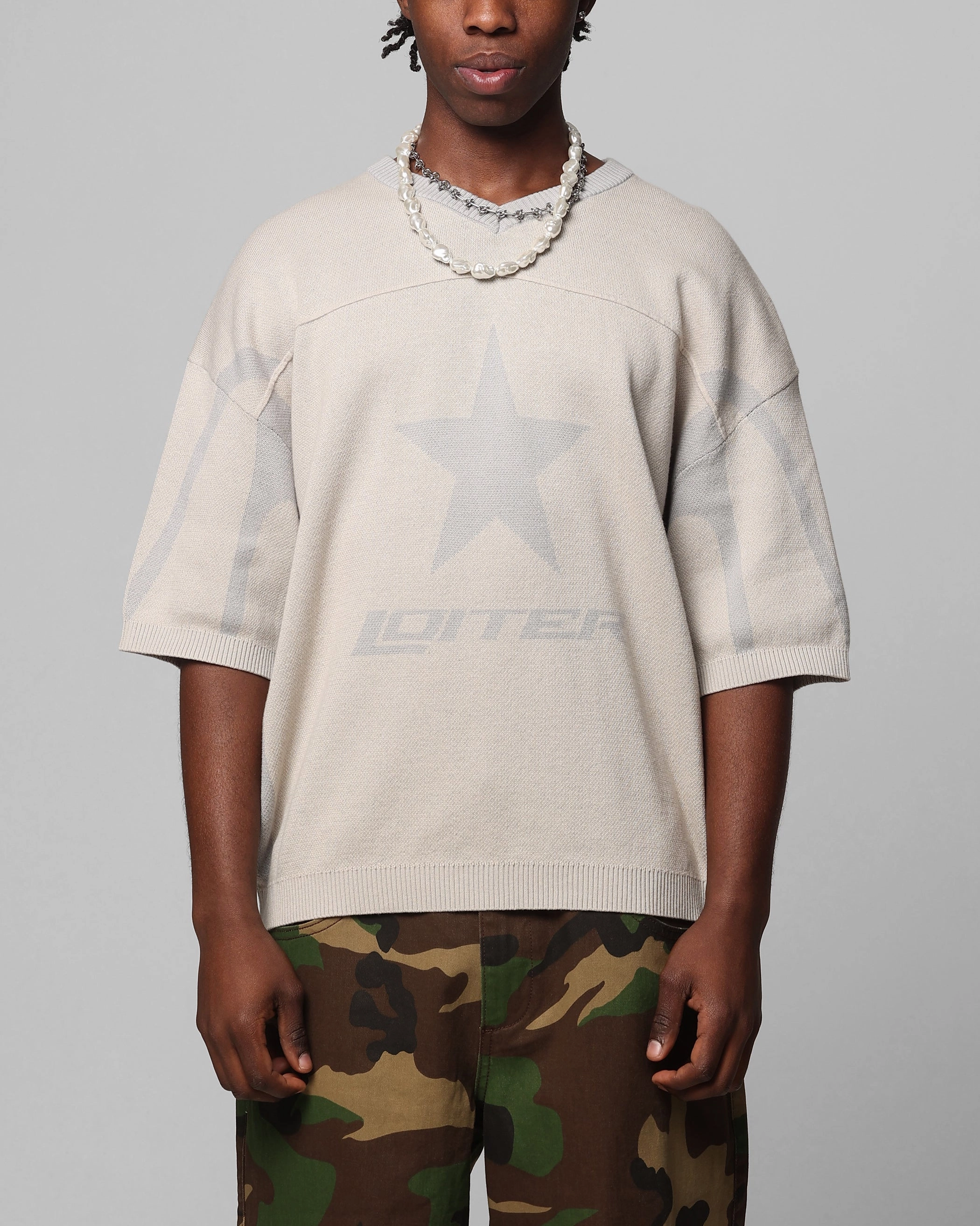 Loiter Knit Quarterback Jersey Grey Hidden Zipper