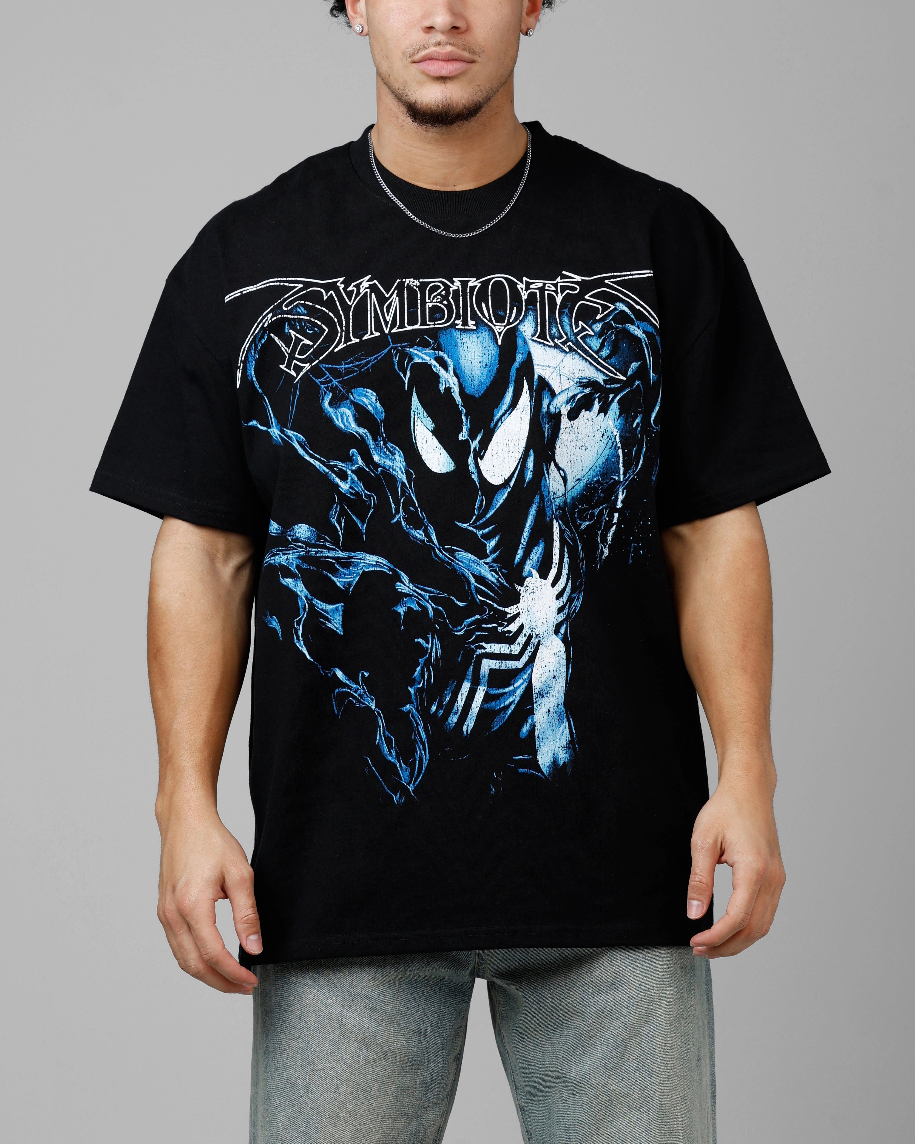 Durable Stitching Loiter Marvel Spider-Man Symbiote Heavyweight T-Shirt Black