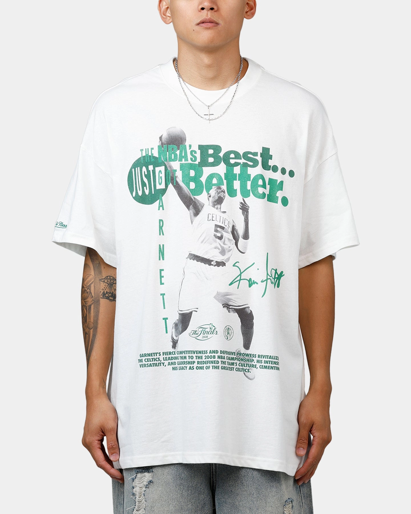 Mitchell & Ness Boston Celtics Kevin Garnett Got Better T-Shirt Vintage White AntiPillingTechnology DoubleLayeredShoulders