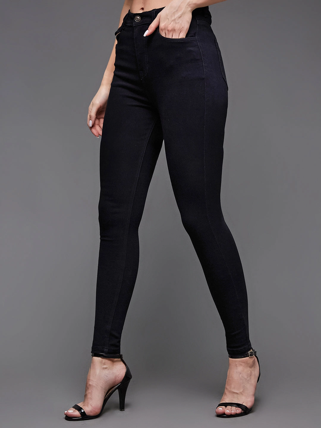 24/7 Comfort Black Skinny High-Rise Stretchable Denim Jeans Versatile Comfort Morning Stroll Stretch