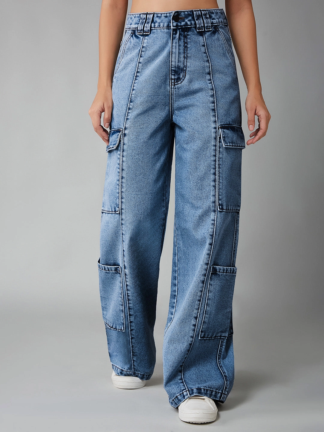 Work Ready Earthy Women's Light Blue Wide-Leg High-Rise Regular Denim Pant