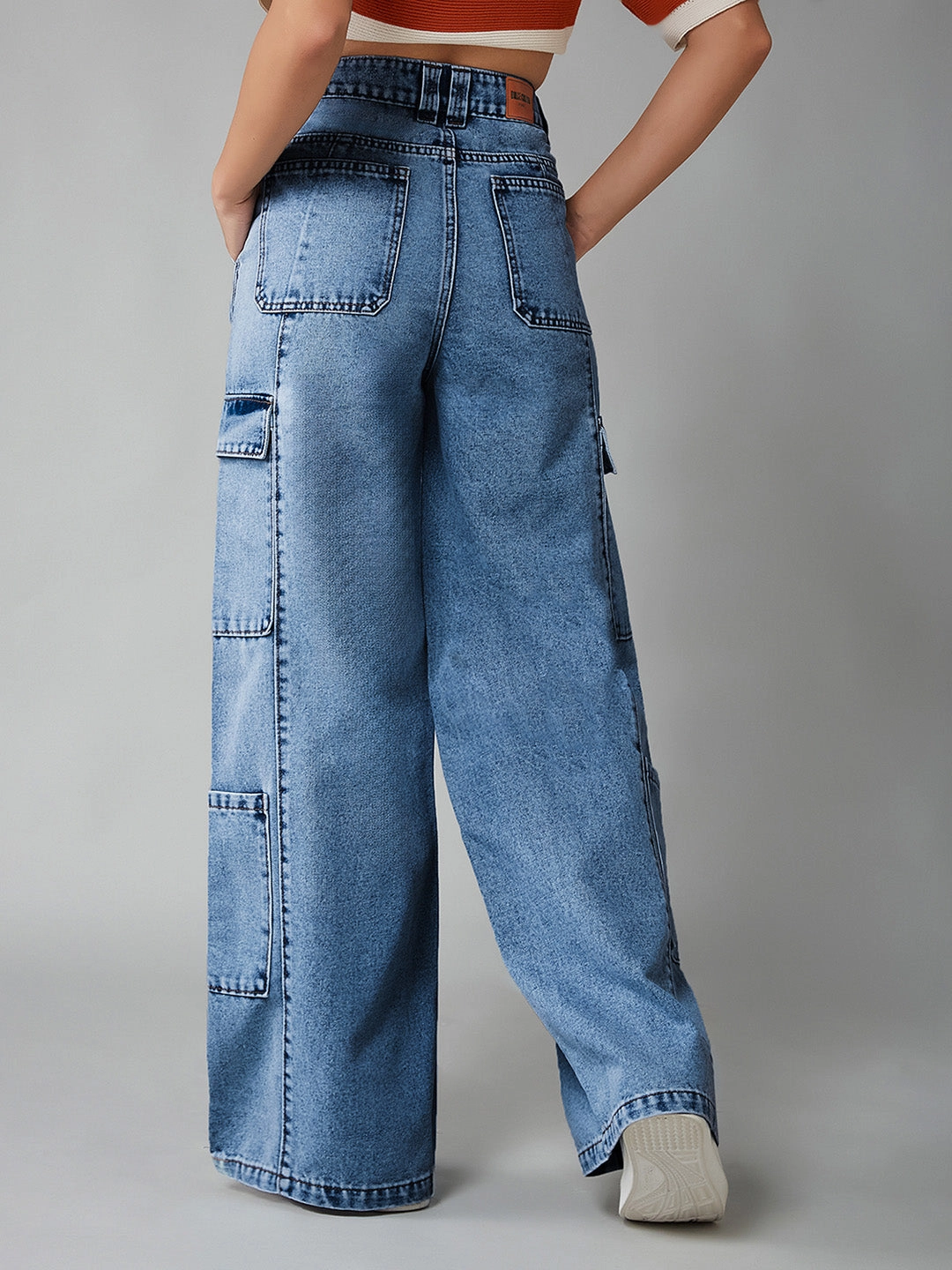 Morning Stroll Professional Wear Brunch Outfit Women's Light Blue Wide-Leg High-Rise Regular Denim Pant