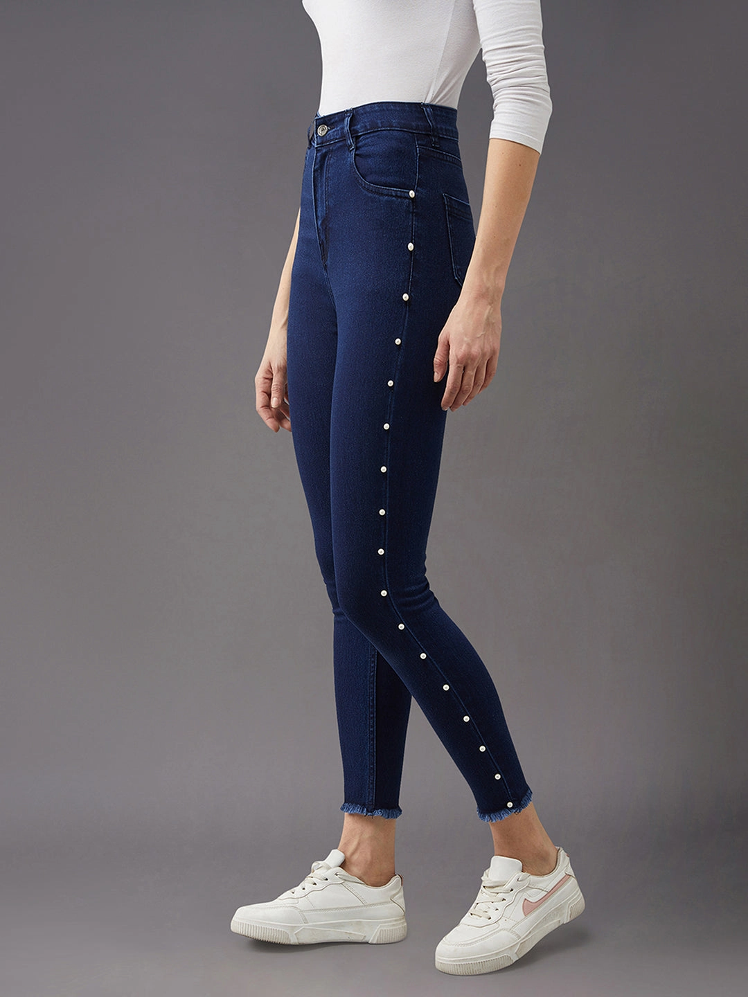 CHASEstretch? Women's Navy-Blue Cotton Skinny-Fit Cropped High-Rise Stretchable Denim Jeans Always Ready Universal Favorite