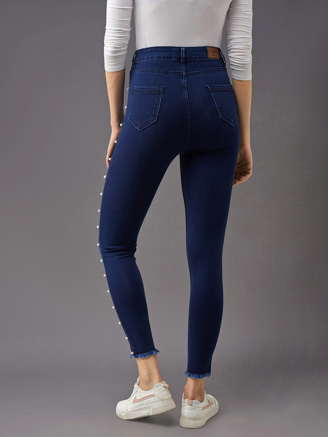 CHASEstretch? Women's Navy-Blue Cotton Skinny-Fit Cropped High-Rise Stretchable Denim Jeans Stretch Soft