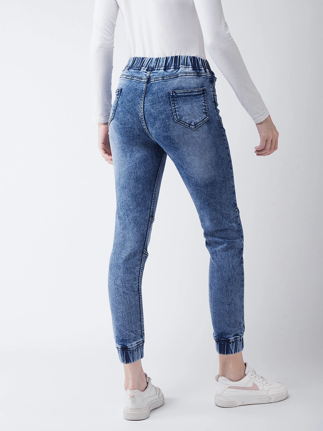 RegularFit Women's Blue Relaxed Fit Mid Rise Regular Length Denim Stretchable Jogger Pants