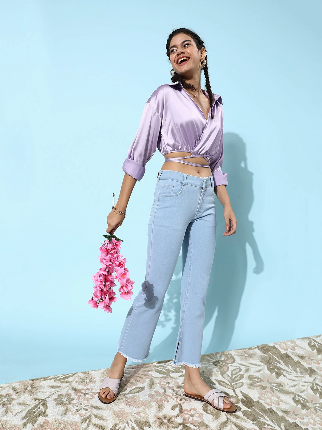 Artist Vibe Sustainable Easy Care 24/7 Comfort Light Blue Bell-Bottom Bootcut Hourglass High-Rise Cropped Stretchable Denim Jeans