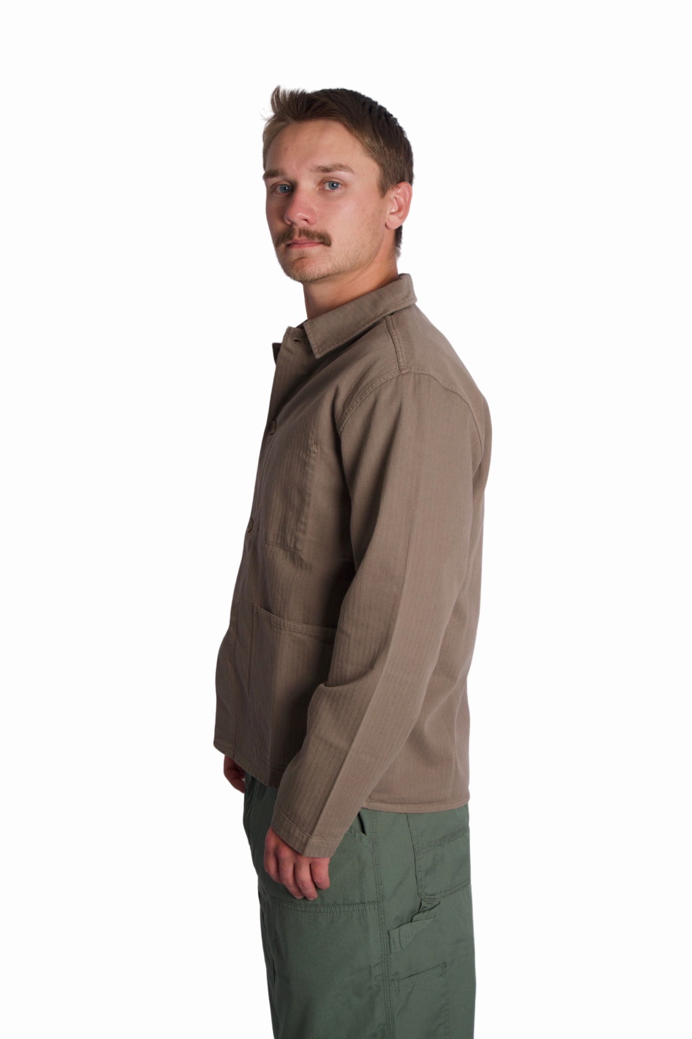Bonded Edge Finish French Vintage HBT Overshirt in Mushroom