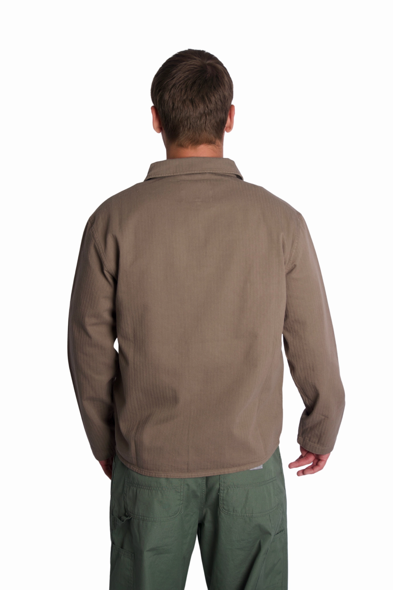 French Vintage HBT Overshirt in Mushroom snap closure