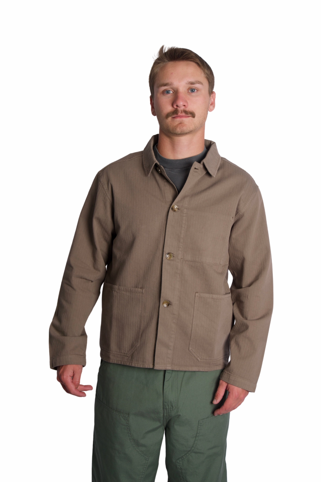 Soft Weather Wear French Vintage HBT Overshirt in Mushroom