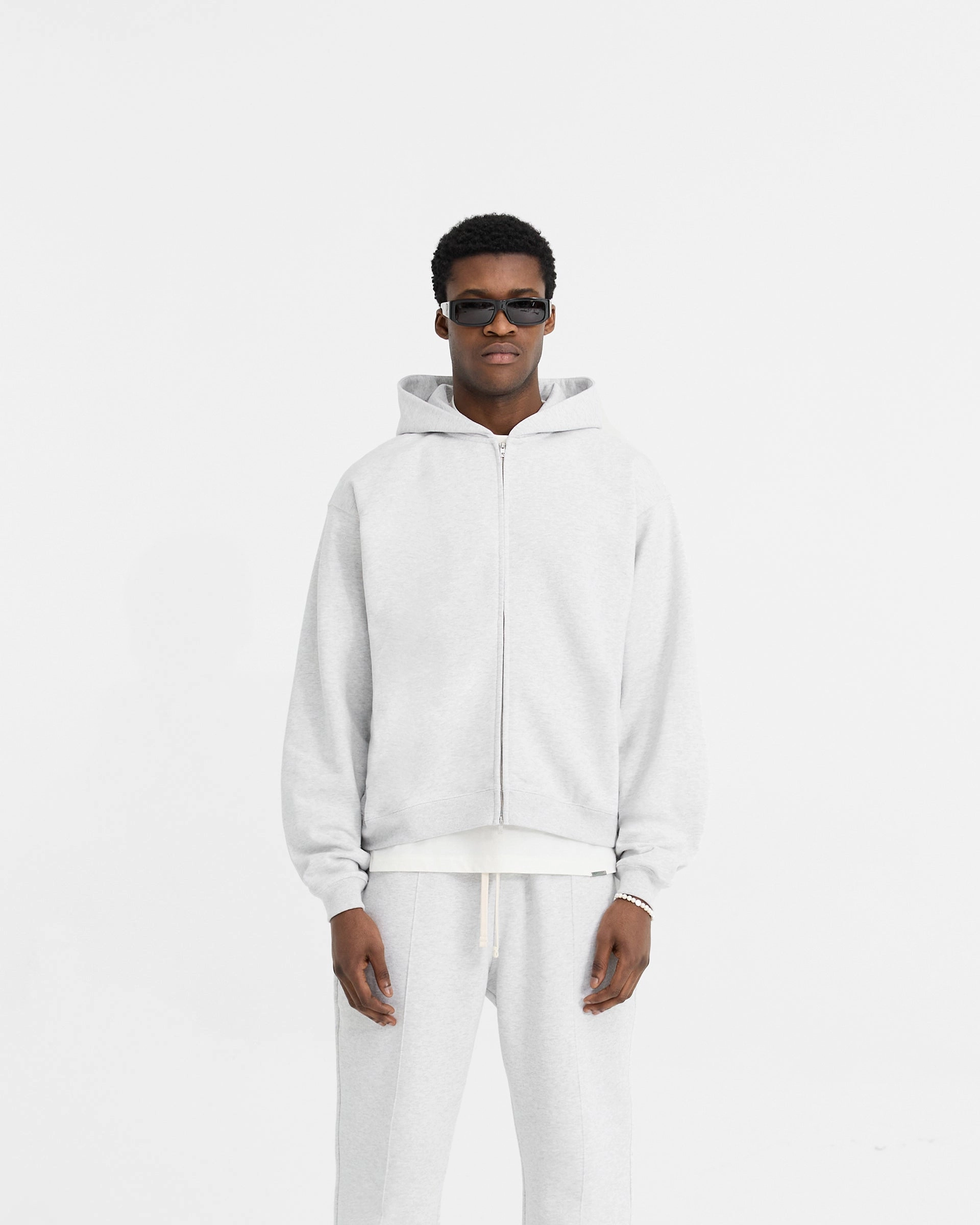 Monogrammable Initial Oversized Zip Hoodie - Ice Grey Marl