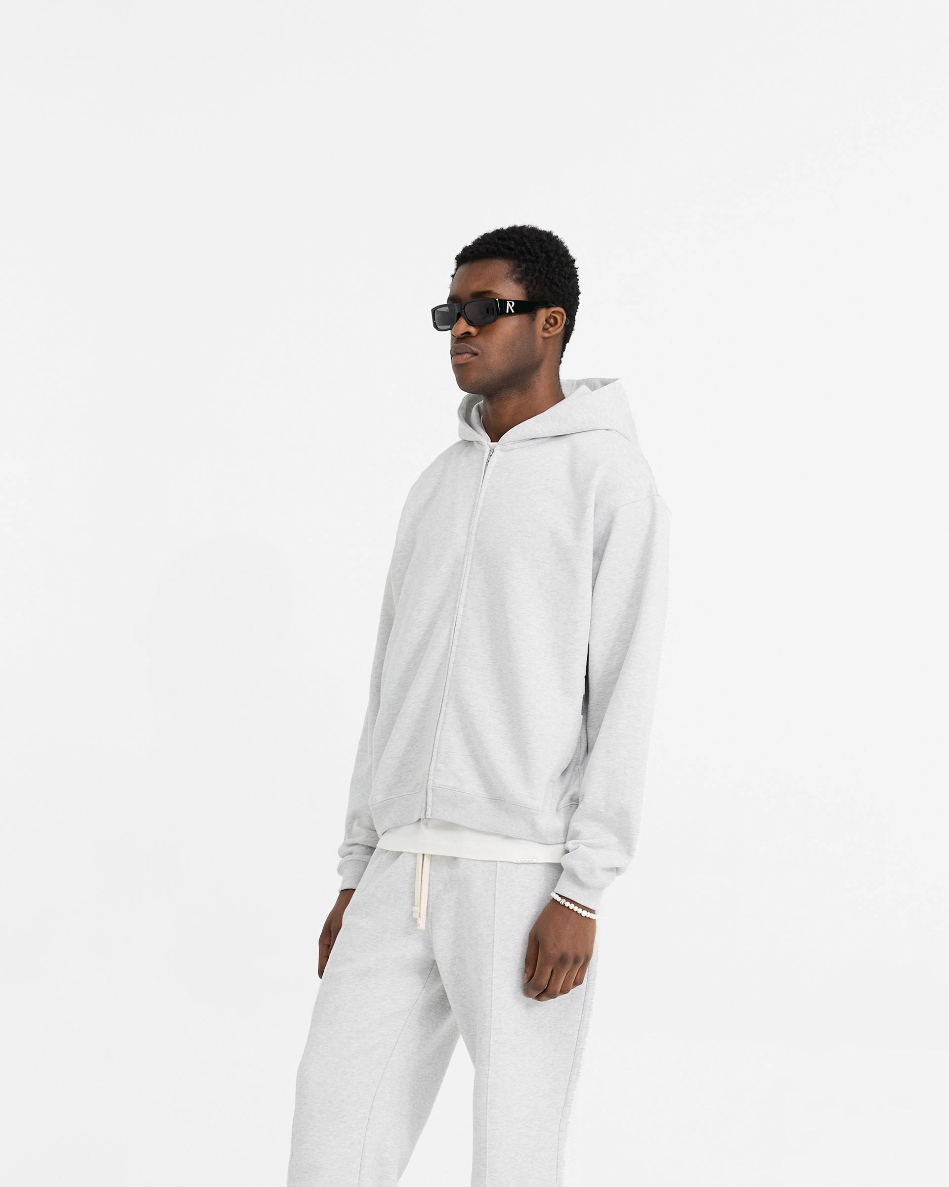 Travel Apparel Initial Oversized Zip Hoodie - Ice Grey Marl