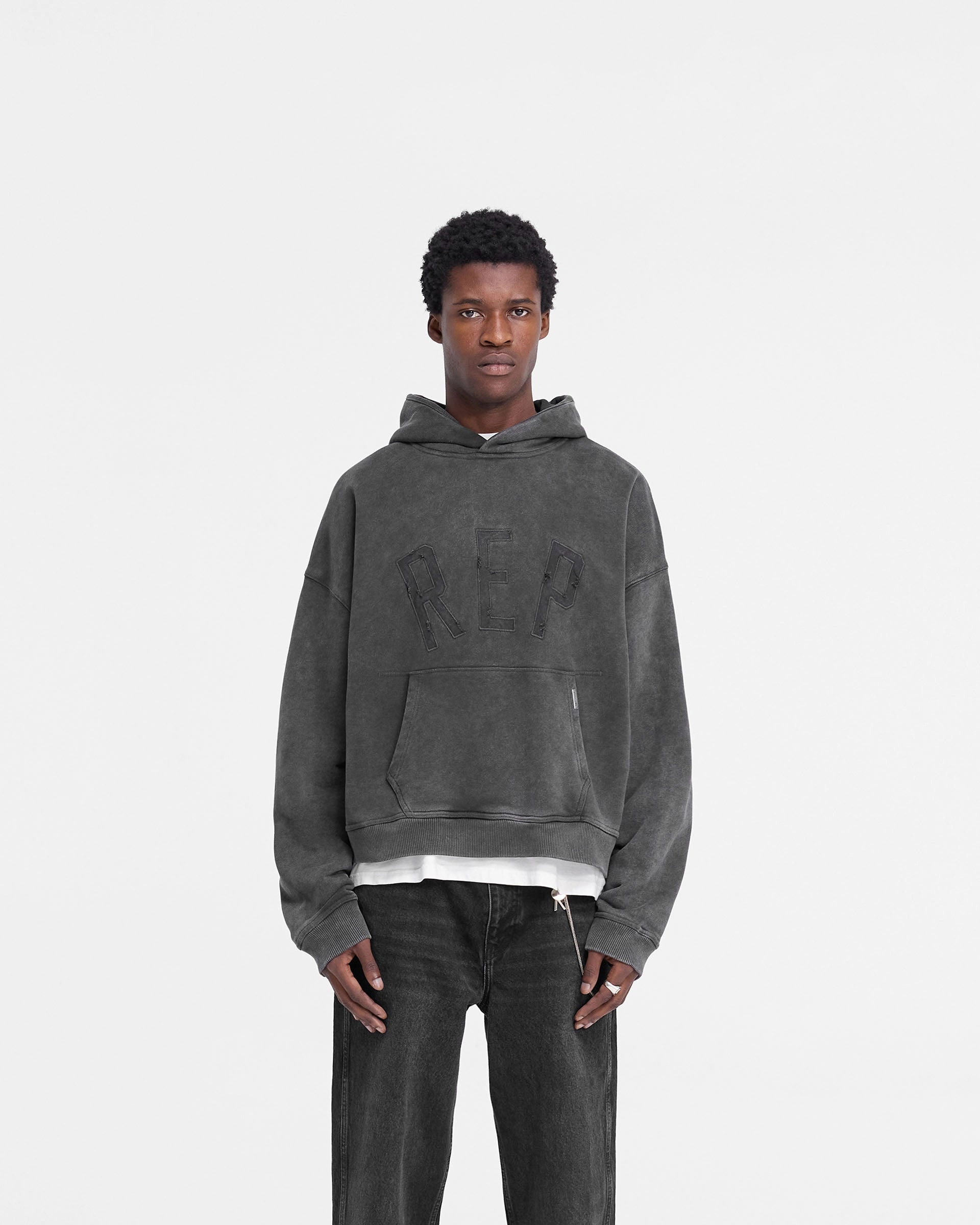 Rep Applique Hoodie - Vintage Black Modern Design