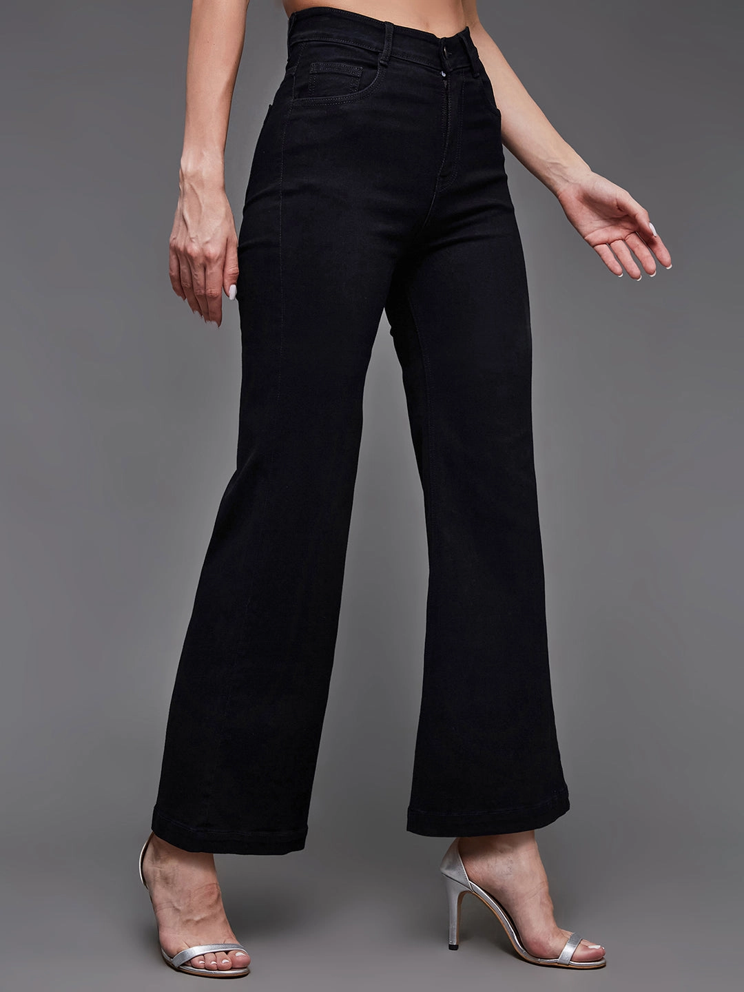 24/7 Comfort Black Wide-Leg High-Rise Stretchable Denim Jeans Travel Essential