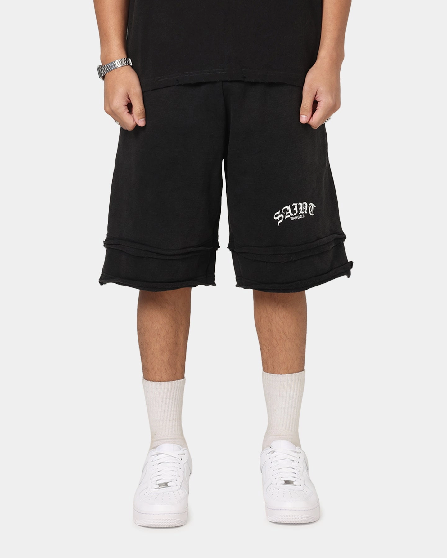 Full Comfort Saint Morta Gothic Layered Sweat Shorts Black