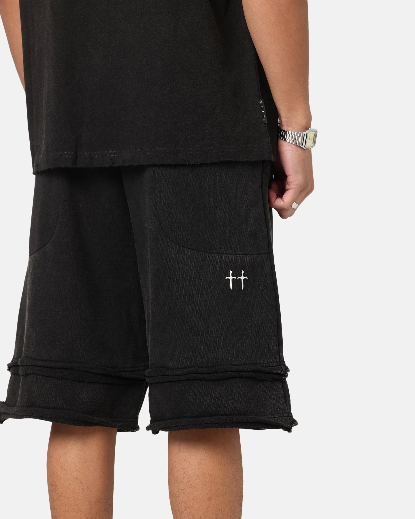Saint Morta Gothic Layered Sweat Shorts Black Non Restrictive Cut