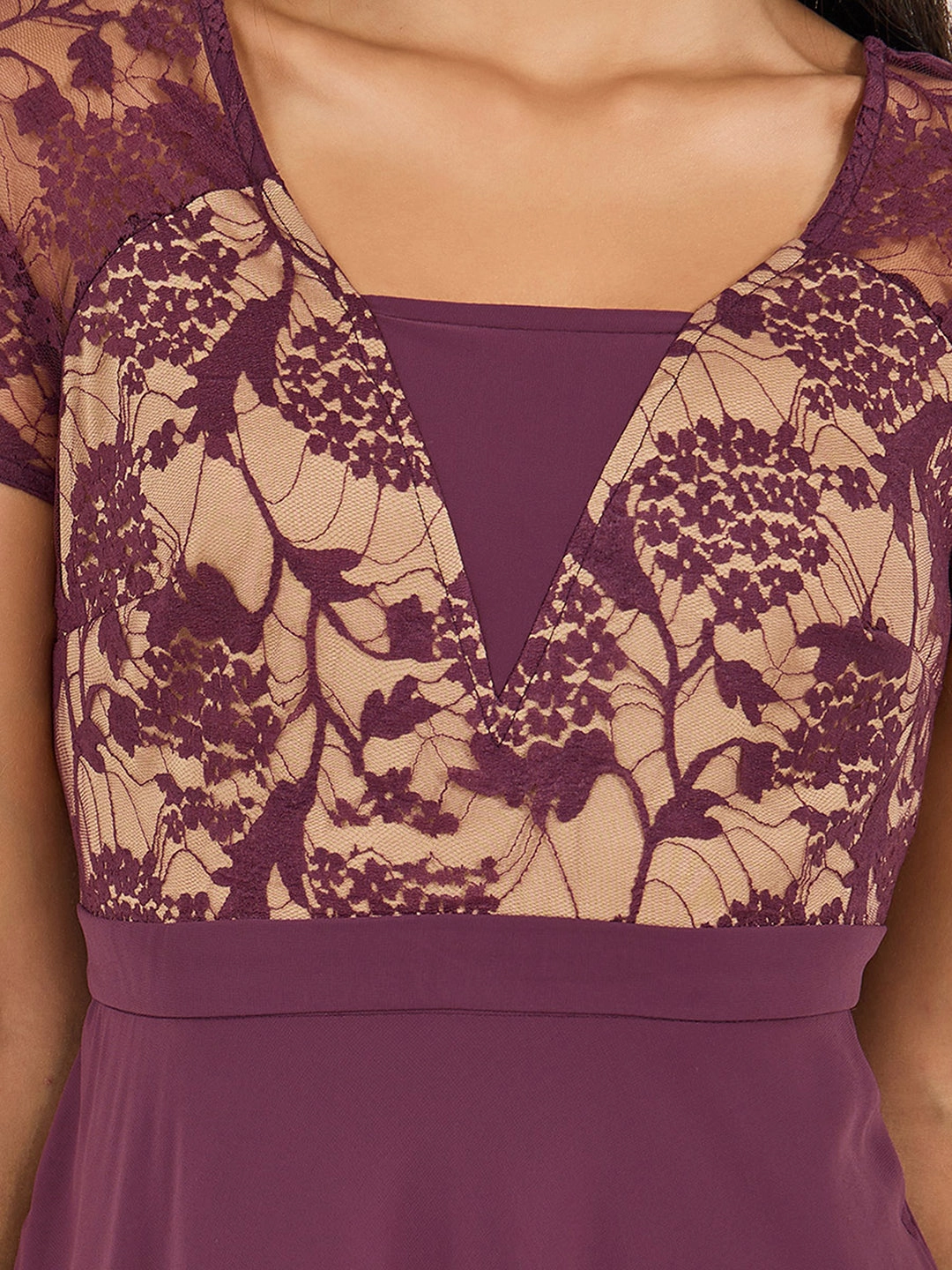 Casual Comfort Wear Luxurious Feel Women's Mauve Square-Neck Raglan-Sleeve Self-Designed Flared Georgette Maxi Dress