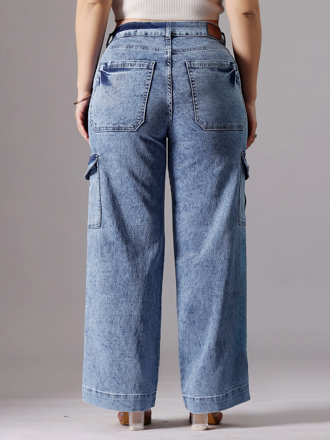 24/7 Comfort Light Blue Wide-Leg High-Rise Clean-Look Regular-Length Stretchable Flared Cargo Style Denim Jeans Streetwear Fan Premium Minimalist Traveler Gear Bold Look
