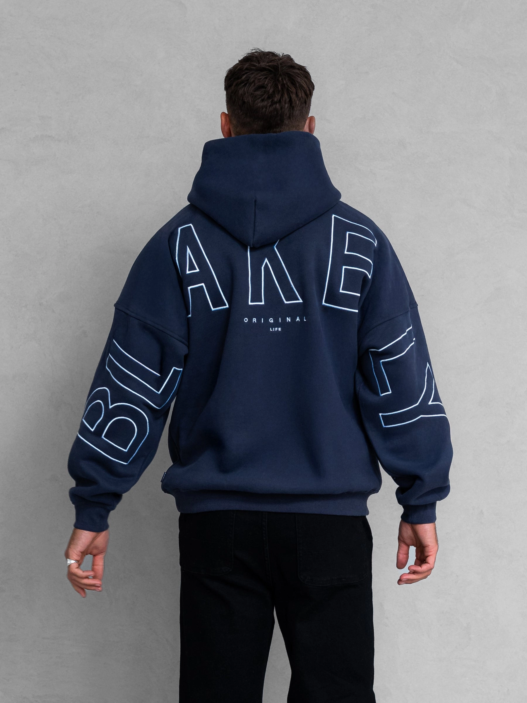 Embroidered Idris Oversized Hoodie - Blue Country club style