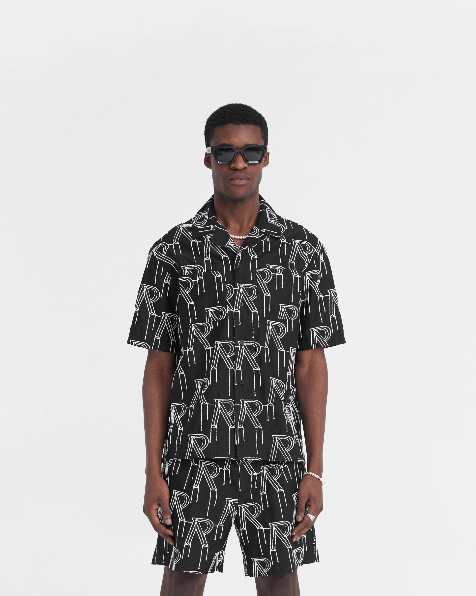 Embroidered Initial Overshirt - Black Modern Cut Ethical production