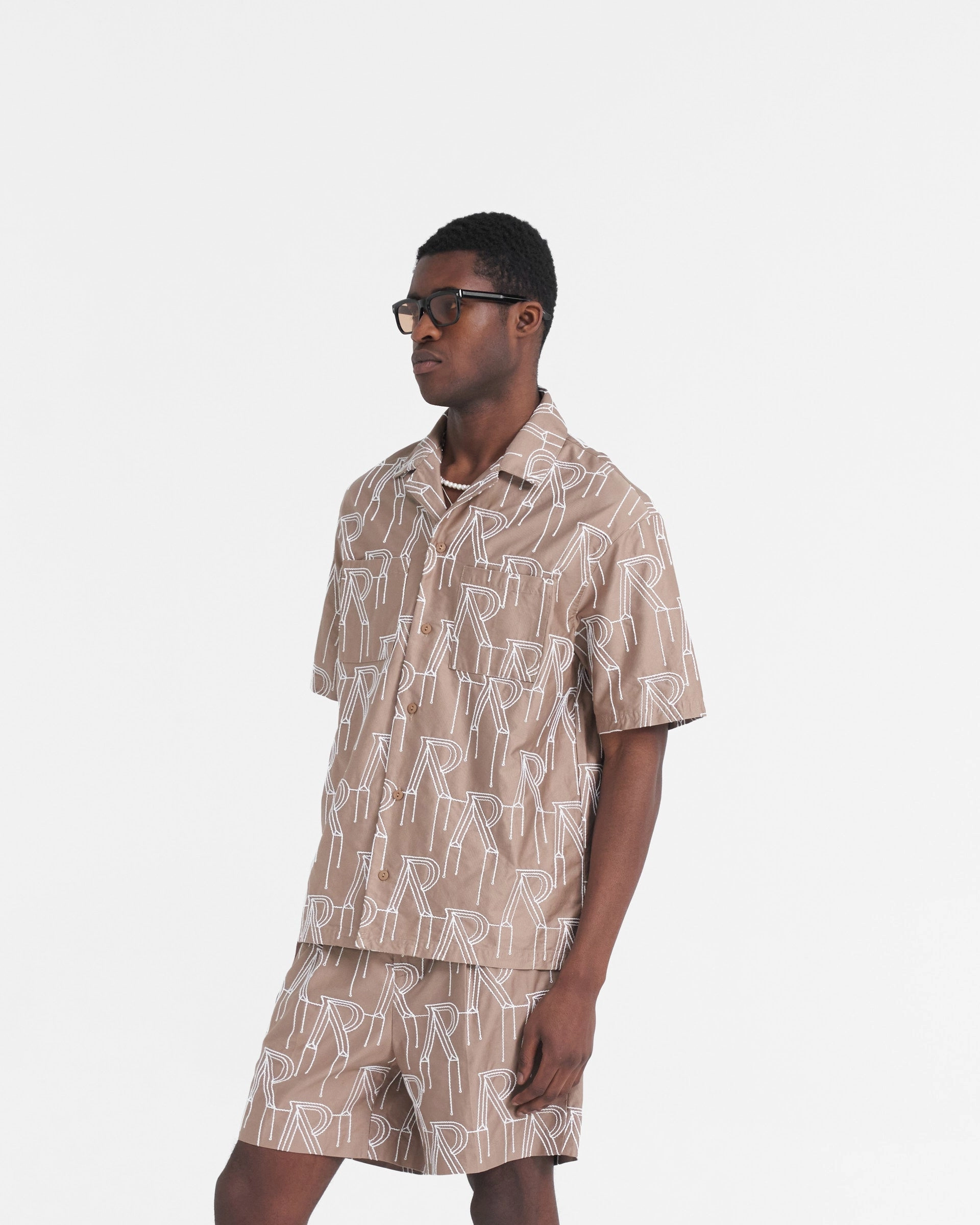 Active Layer Embroidered Initial Overshirt - Washed Taupe