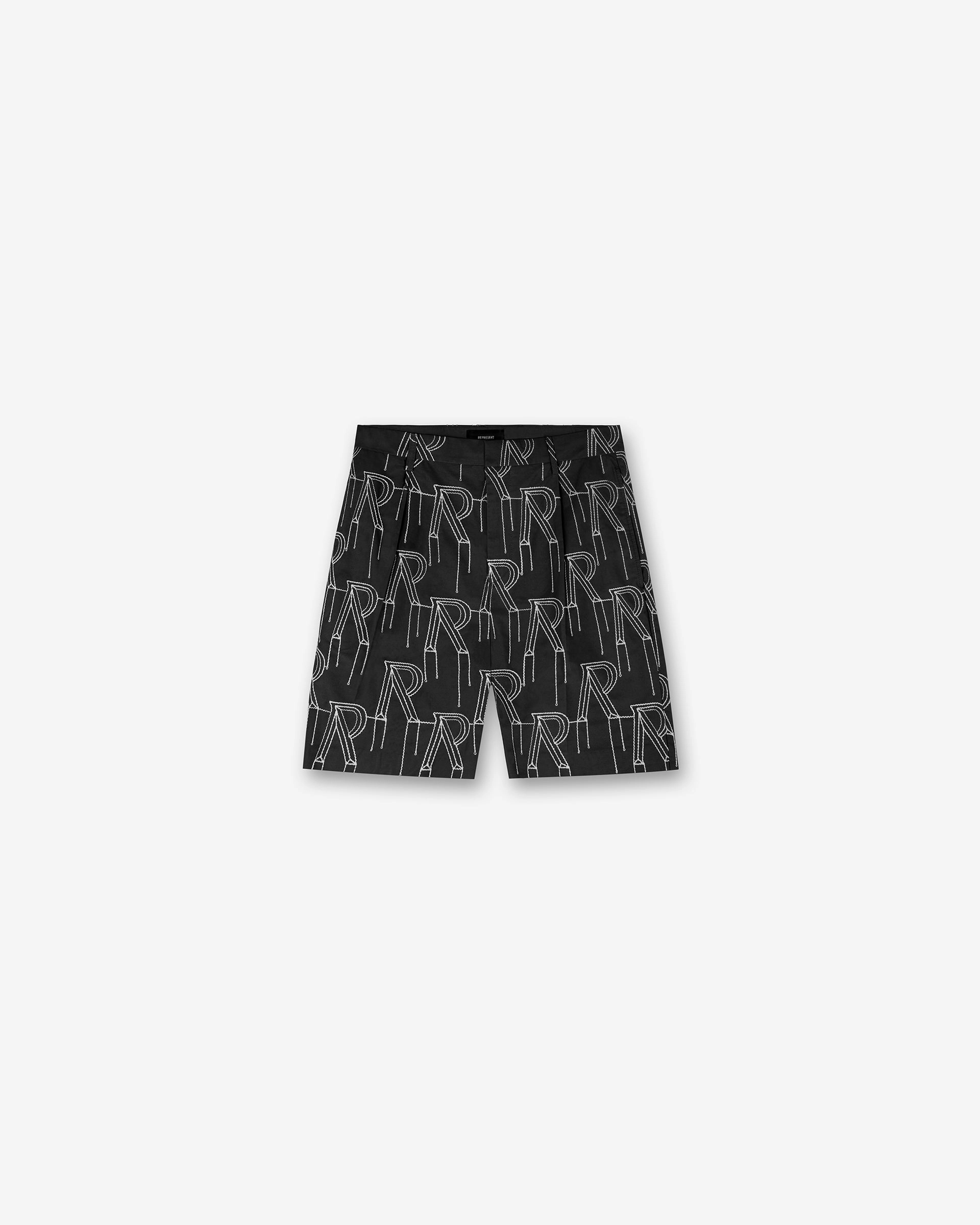 Outdoor Activity Embroidered Initial Tailored Short - Black