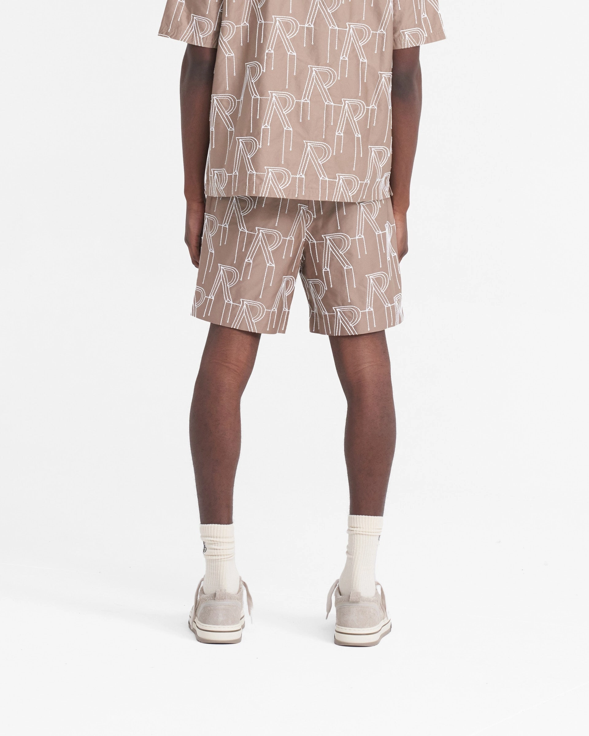 Embroidered Initial Tailored Short - Washed Taupe Easy Layer Non slip grip