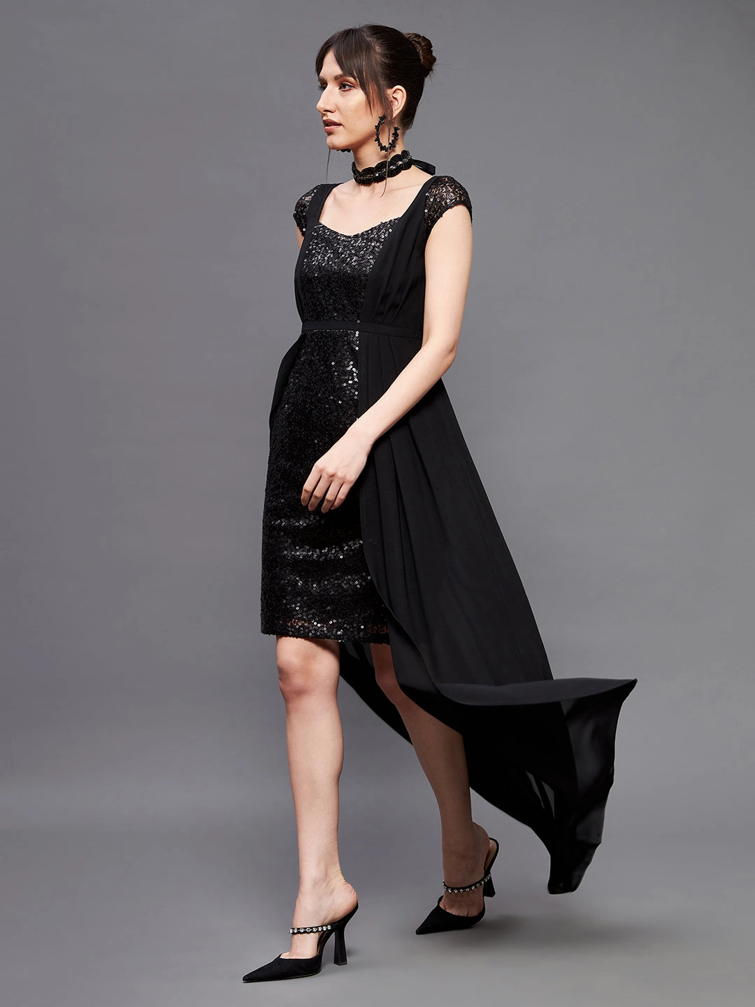 Refined Finish Low Maintenance Crease Ease Cocktail Women's Black Embellished Fit & Flare Maxi Dress