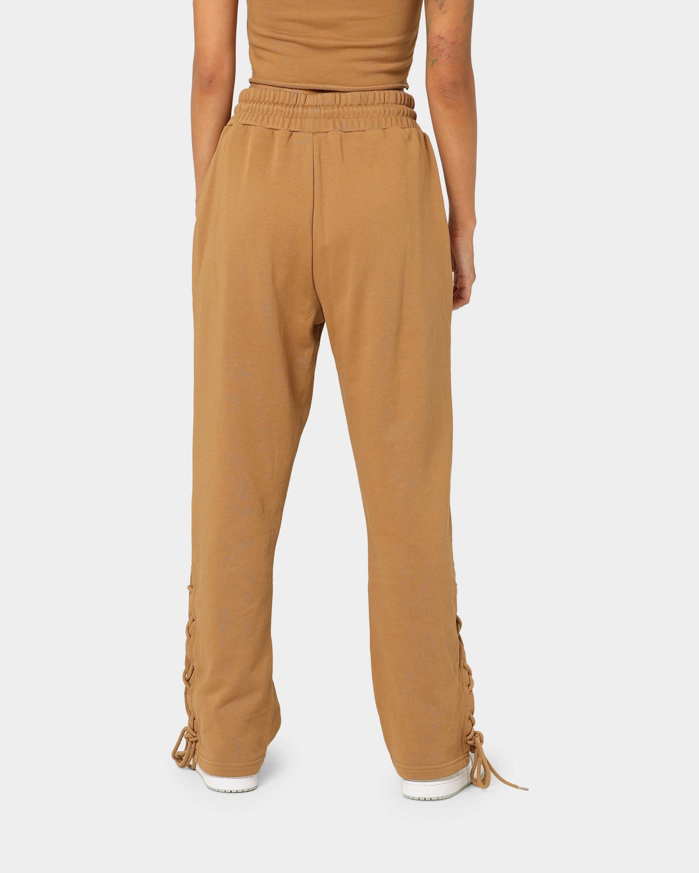 EN ES Women's Mason Lace Up Track Pants Tan All Day Wear Comfort