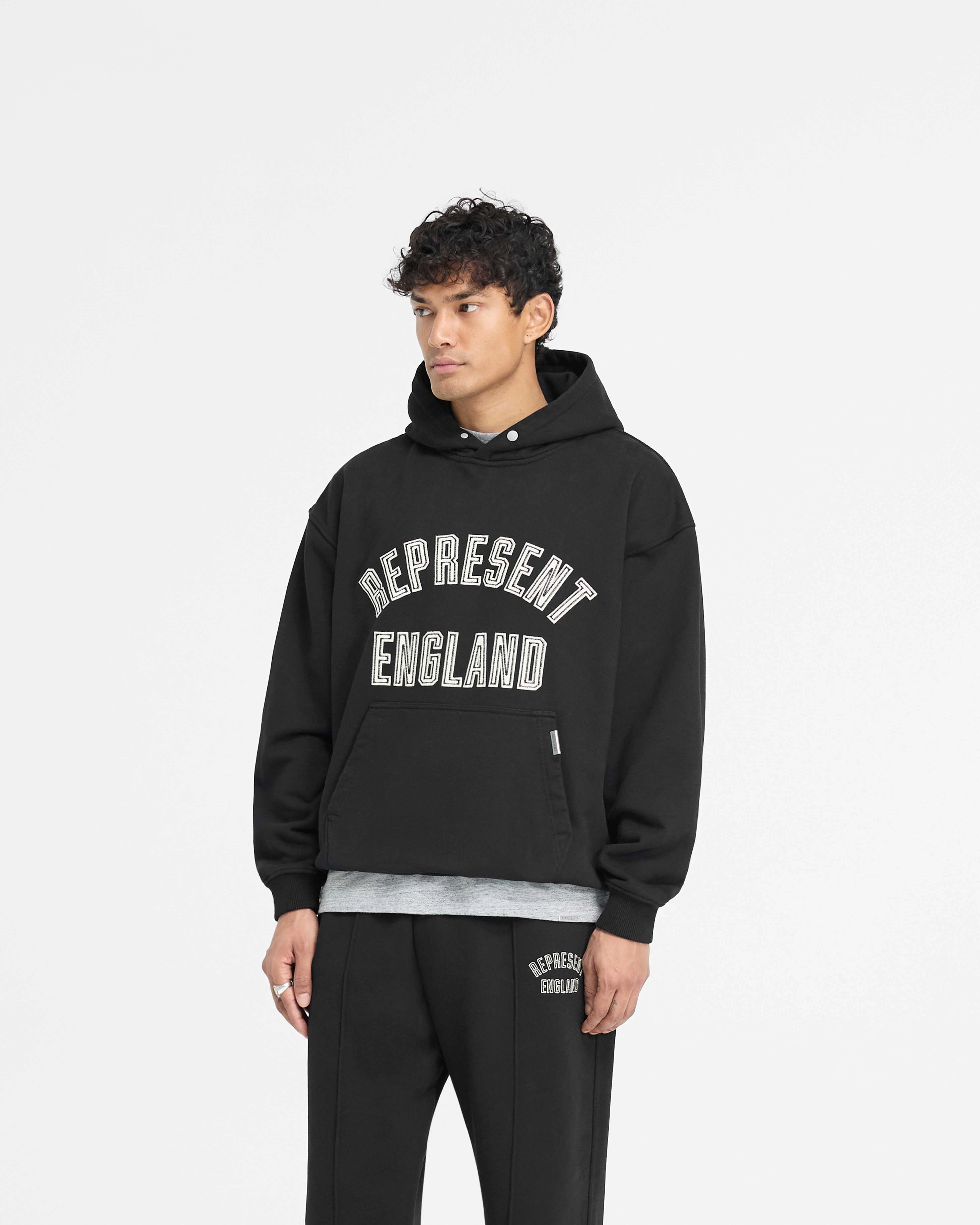 England Applique Hoodie - Jet Black City Wear Odor Resistant Coating