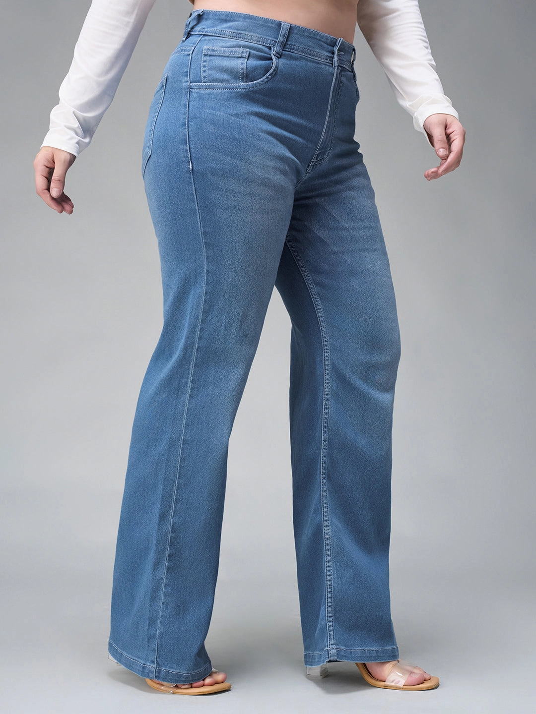 24/7 Comfort Light Blue Wide-Leg Mid-Rise Denim Jeans City Approved