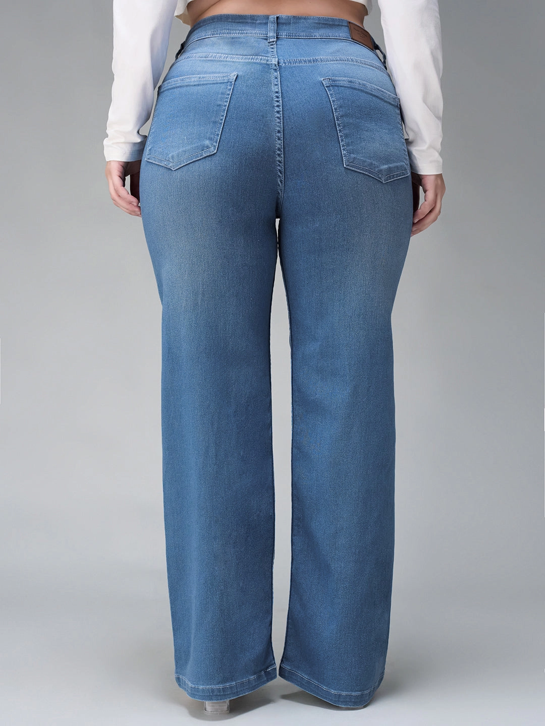 24/7 Comfort Light Blue Wide-Leg Mid-Rise Denim Jeans Contemporary Waist Laidback Style