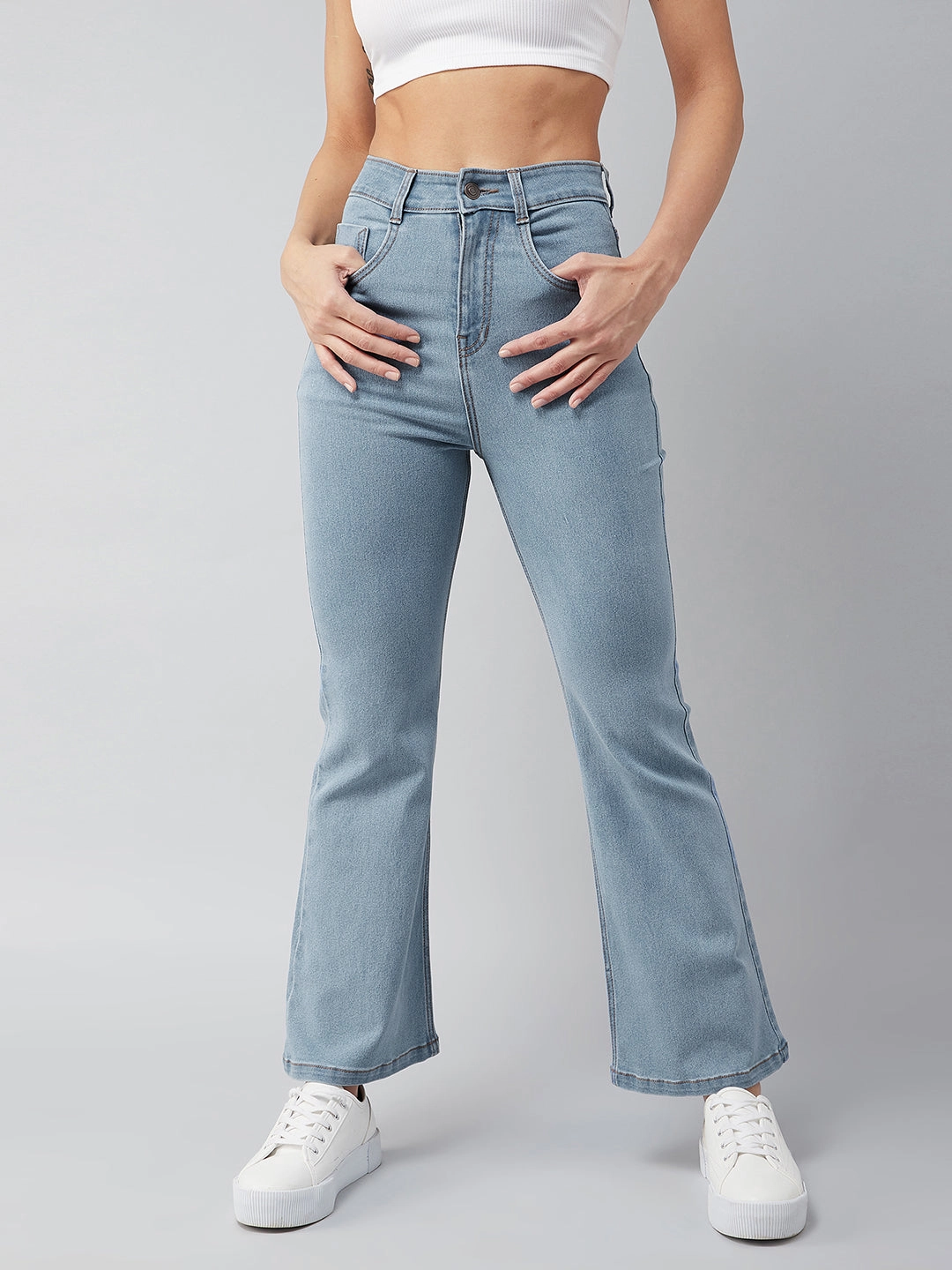 CHASEstretch? Light Blue Bell-Bottom Bootcut High-Rise Denim Jeans Flexible Waistband
