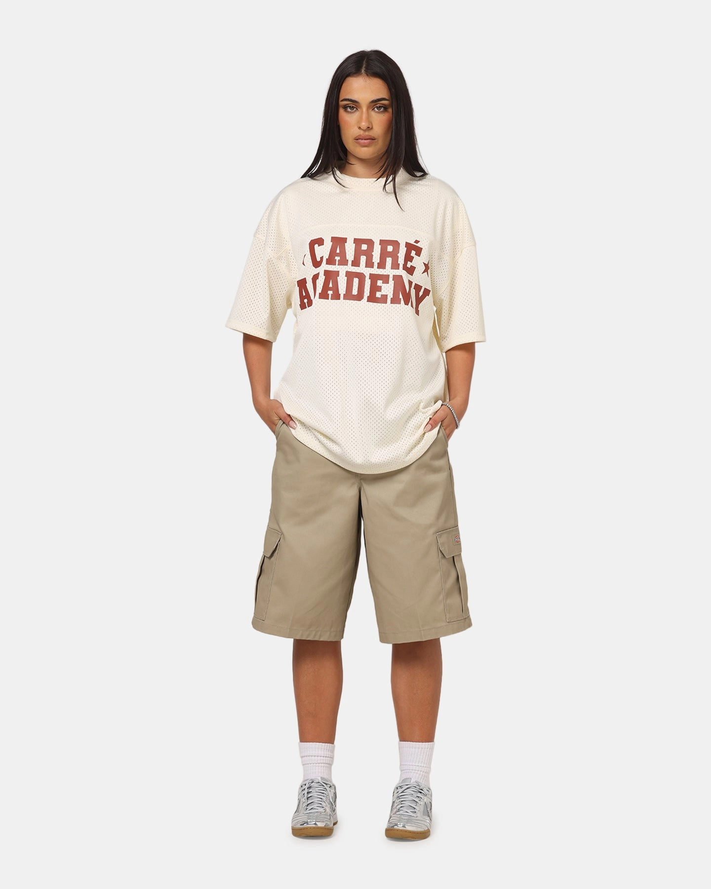 Weighted Hem Sporty T-shirt Carre Star Academy Mesh T-Shirt Off White