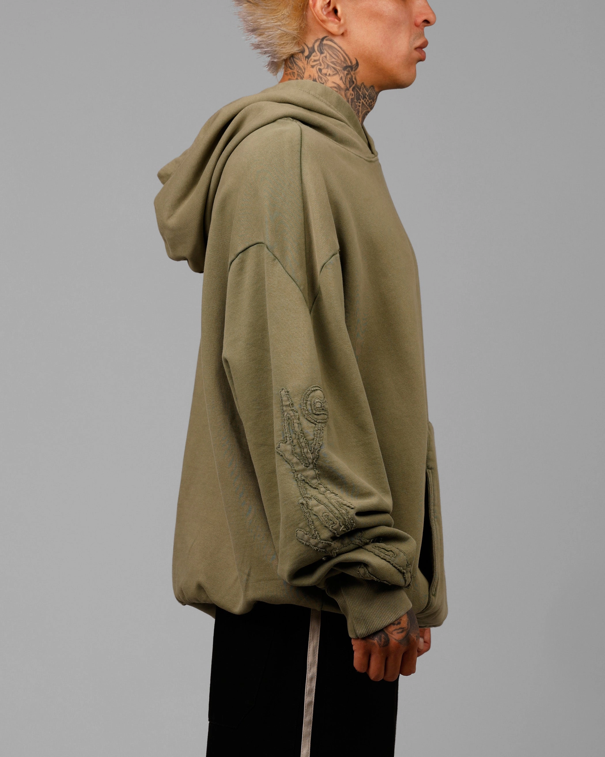 High Neckline MinimalistStyle Loiter Dune Hoodie Khaki Green