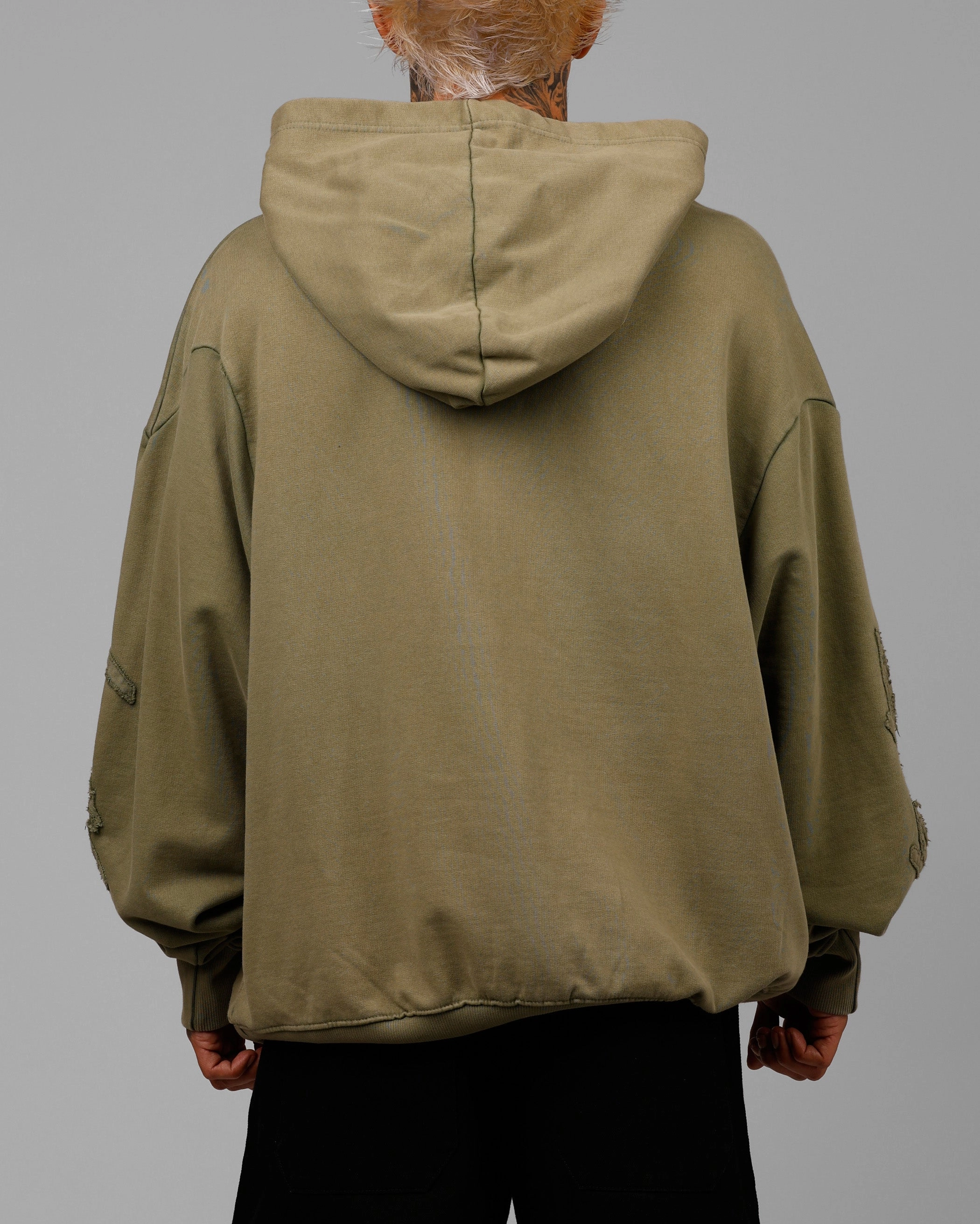 Loiter Dune Hoodie Khaki Green Ribbed Neckline