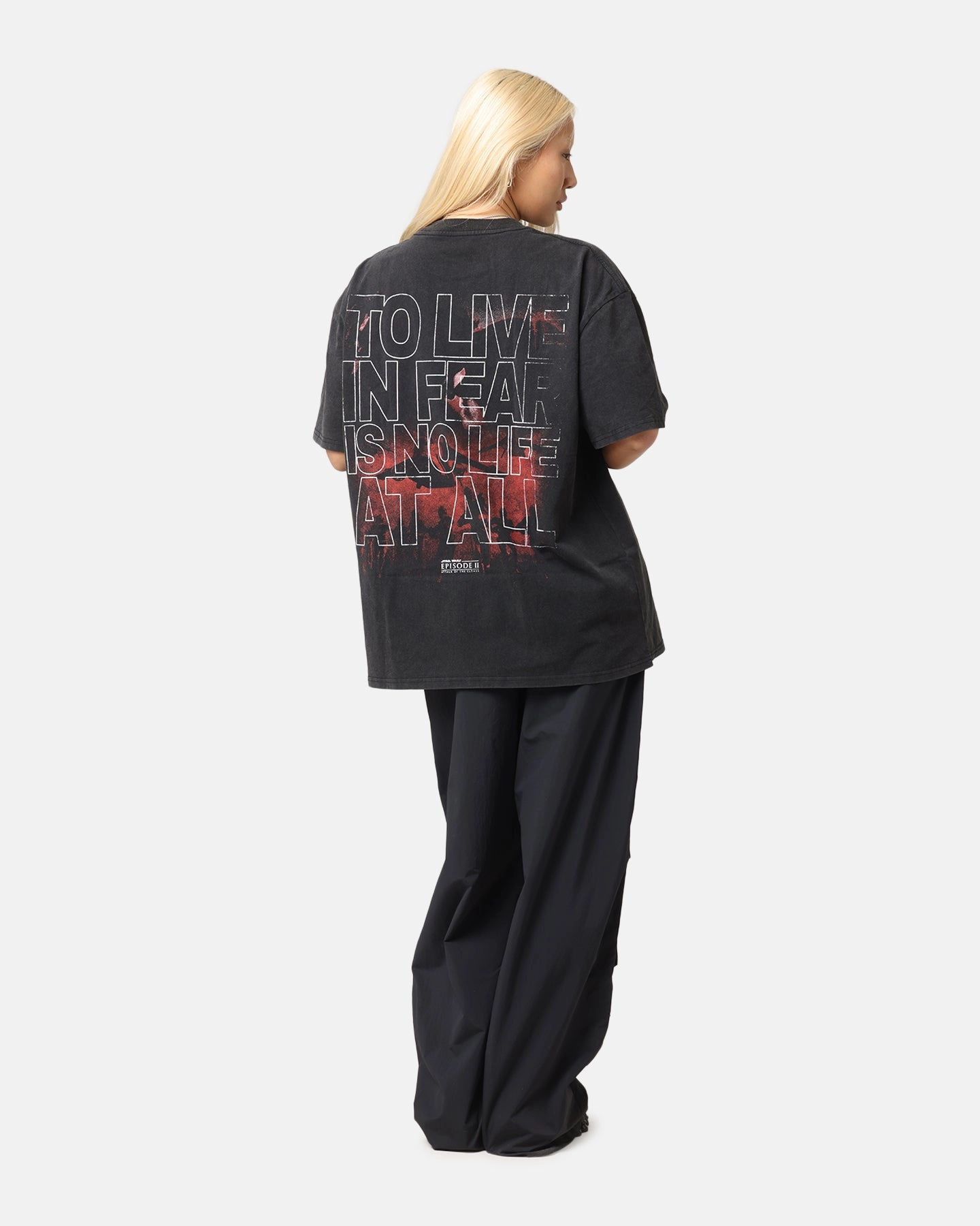 Resilient Fabric Blend Airflow Mesh Lining Star Wars Episode II Vintage T-Shirt Black Acidwash