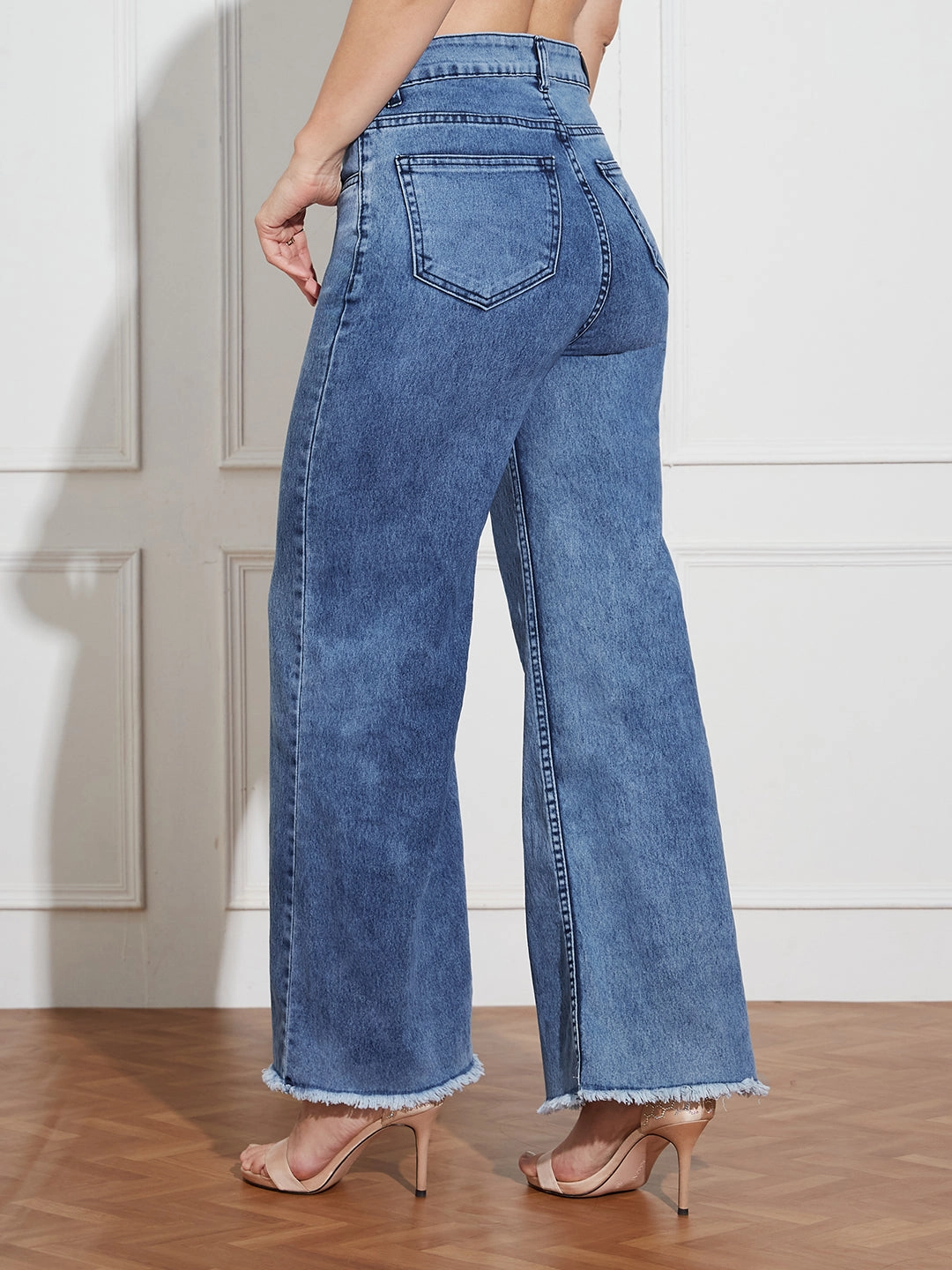 Basic Fashion Traveler Gear Brunch Outfit Casual Friday Women's Mid-Blue Wide-Leg High Rise Regular-Length Stretchable Denim Jeans