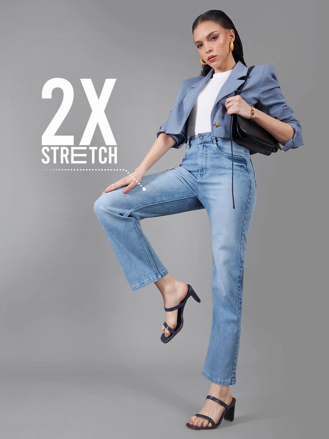 CHASEstretch? Light Blue Wide-Leg Fit High-Rise Stretchable Denim Jeans All weather