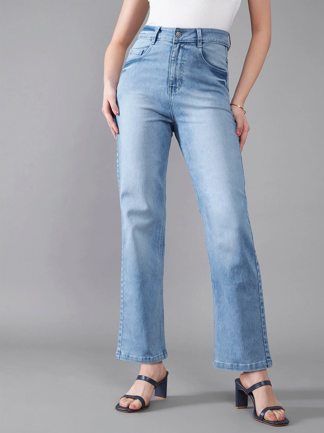 CHASEstretch? Light Blue Wide-Leg Fit High-Rise Stretchable Denim Jeans All Rounder