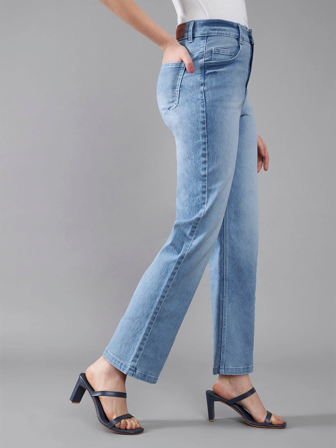 CHASEstretch? Light Blue Wide-Leg Fit High-Rise Stretchable Denim Jeans Tear Resistant Denim