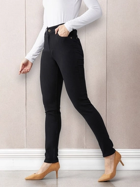 24/7 Comfort Black Slim-Fit High-Rise Stretchable Denim Jeans Elegant Party Look Winter Warmth