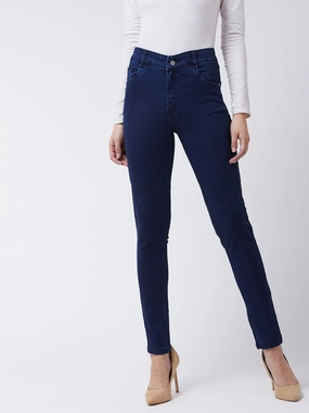 Everyday Piece 24/7 Comfort Navy-Blue Printed Fabric Detailing Skinny-Fit Mid-Rise Stretchable Denim Jeans