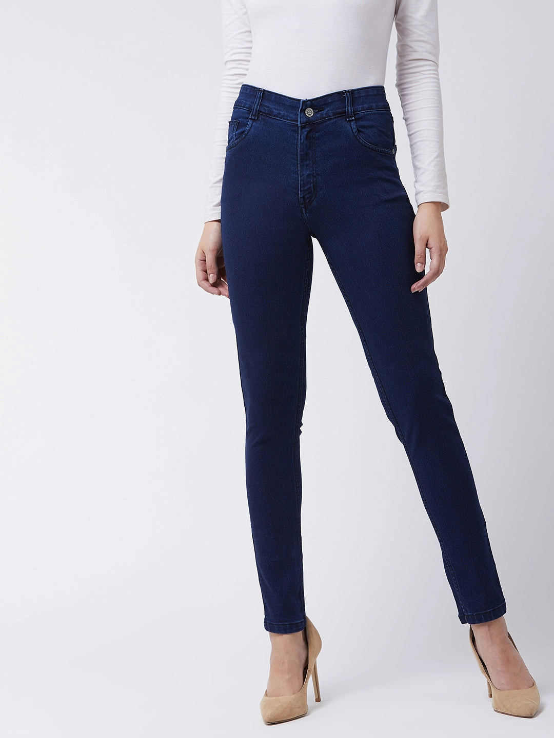 Everyday Piece 24/7 Comfort Navy-Blue Printed Fabric Detailing Skinny-Fit Mid-Rise Stretchable Denim Jeans